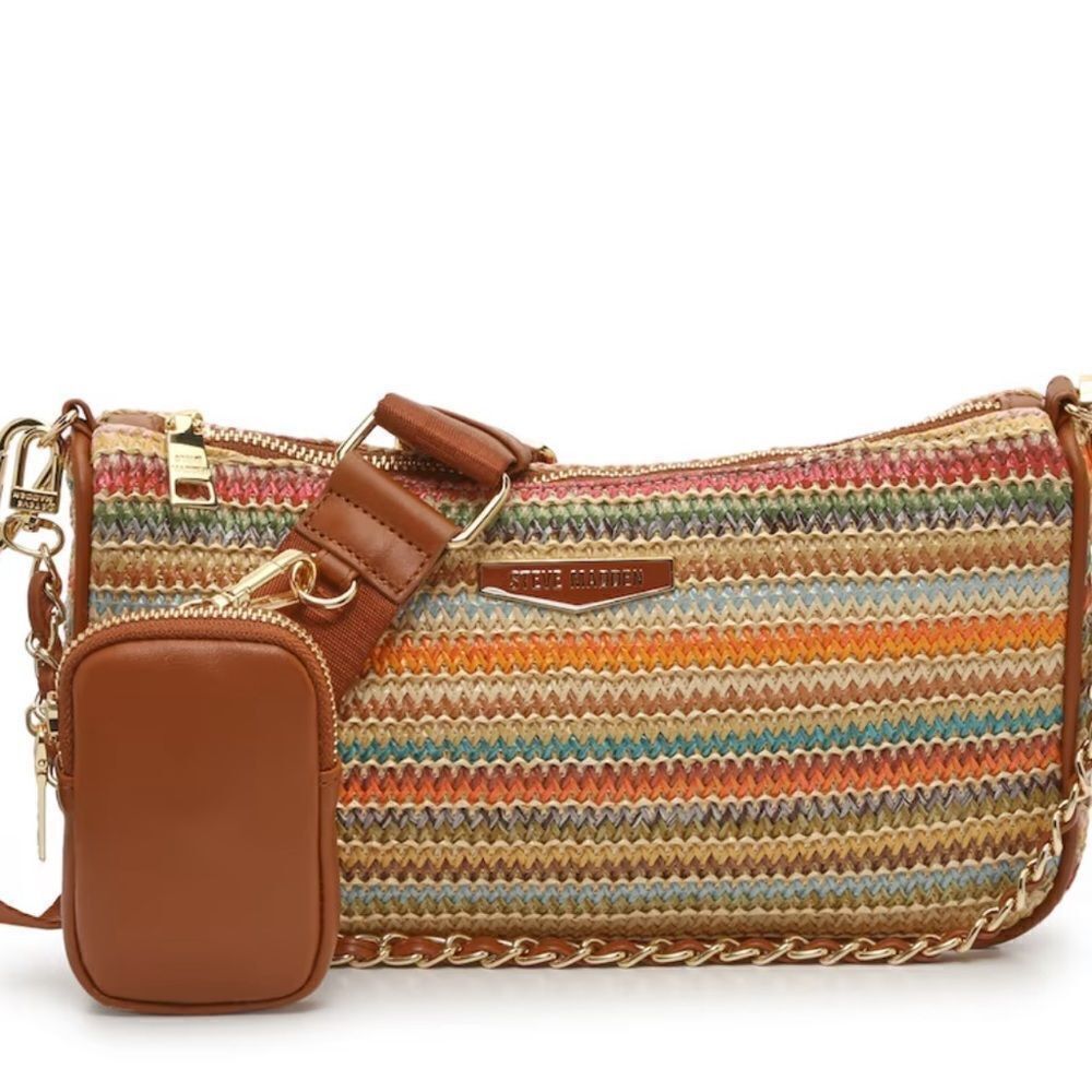 NWT Steve Madden (Bvettal) Straw Crossbody w/ AirPod Case Pouch - Picture 1 of 15